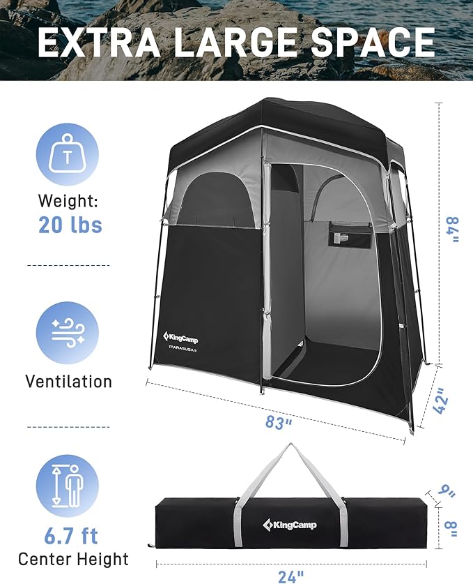 KingCamp Shower Tent, Portable Privacy Tent Outdoor Camping 1/2 Room Toilet Tents with Shower Bag & Dressing Room for Beach, Camping & Hiking