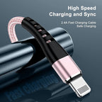 Essri 2Pack for iPhone Charger Cord 3FT, Lighting Cable 3 Feet to USB Charging Cable, Nylon Braided Charging Cord 3 Foot Compatible with iPhone 14 13 12 11 X XS XR 15 Pad -Pink