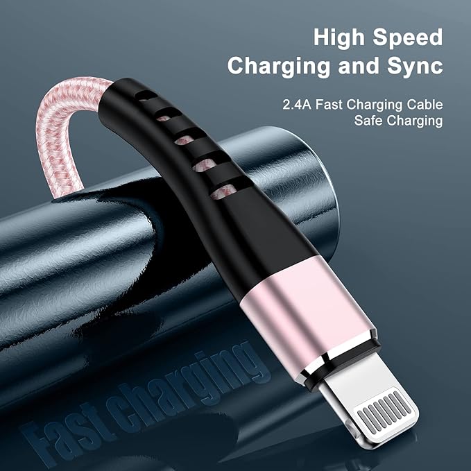 Essri 2Pack for iPhone Charger Cord 10FT, Lighting Cable 10 Feet to USB Charging Cable, Nylon Braided Charging Cord 10 Foot Compatible with iPhone 14 13 12 11 X XS XR 15 Pad -Pink