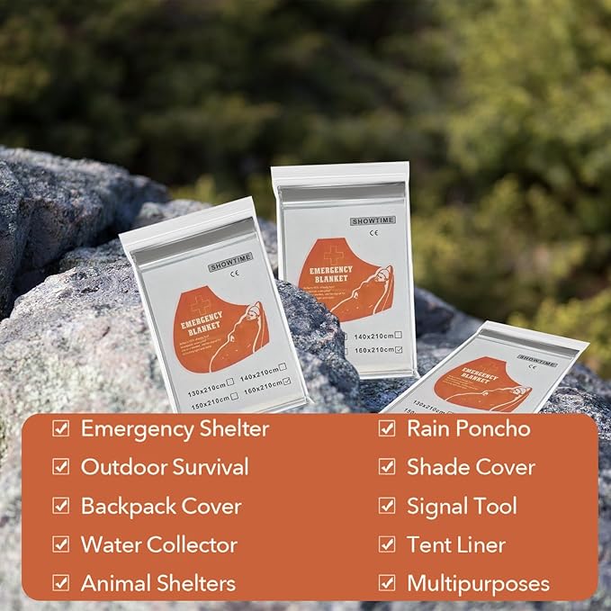 10 Pack Emergency Mylar Thermal Blankets - 63"x83" Extra Large Survival Space Blankets, Heavy Duty Reflective Camping Gear for First Aid, Hiking & Outdoor Safety (Sliver-Sliver)