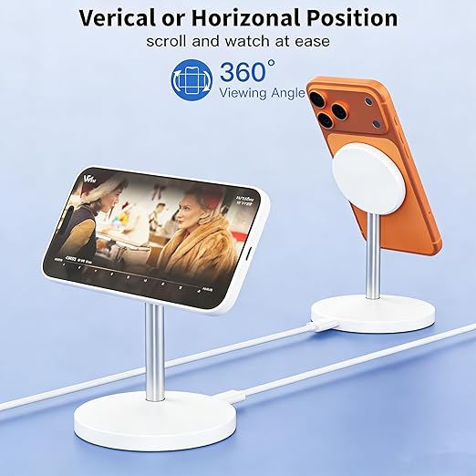 Magnetic Wireless Charging iPhone Stand,Qi2.2 Certified 25W Fast Mag-Safe Charging Stand Station Apple Magnet Wireless Charger with Plug for iPhone 17/17 Pro/Air/16/15/14/13/12 Series,AirPods Pro 3/4