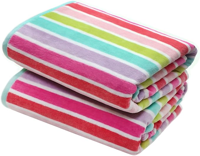 COTTON CRAFT Oversized Beach Towel - 2 Pack 35 x 70 inches XL Beach Towel - 100% Cotton Velour - Big & Huge - Thick Plush 450 GSM Super Soft Luxury Towel - Pool Picnic Bath - Pink Multi