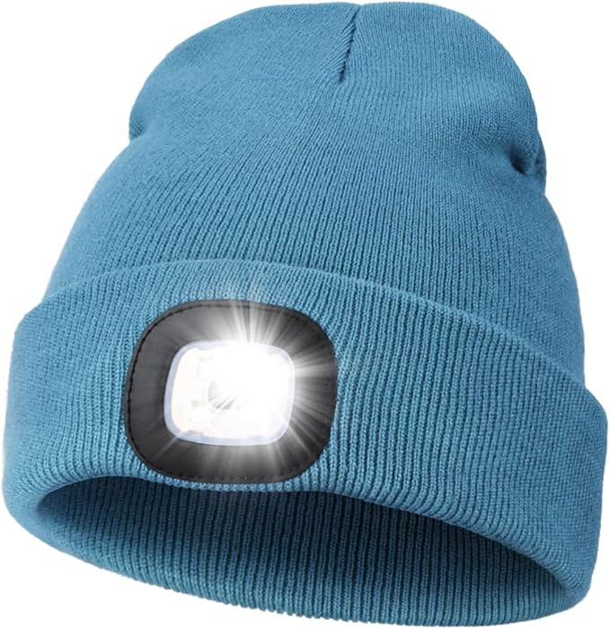 MELASA Unisex Hat with Light, USB Rechargeable Hands Free Headlamp LED Beanie, Winter Gifts for Men Dad Father Husband Him
