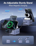 BENFEI 3-in-1 Foldable MagSafe Charger Stand with USB C Hub, Wireless Charging Station for iPhone 16/15/14/13/12, Apple Watch & AirPods, Supporting HDMI (4K@60Hz), 100W PD, 2X USB 3.0 (5Gbps)