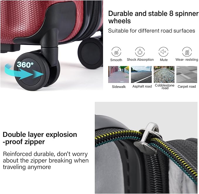 Hanke 20 Inch Expandable Carry on Luggage 22x14x9 Airline Approved Lightweight PC Hard Shell Suitcases with Wheels Tsa Luggage Rolling Suitcase Travel Luggage Bag for Weekender(Burgundy)