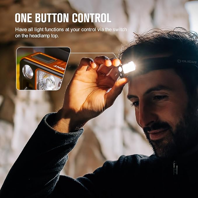 OLIGHT Array 2 Pro 1500 Lumens Headlamp with Red Light Option, Powered by USB-C Rechargeable LED Headlight with Motion Sensor for Outdoors, Camping, Running, Working (Orange)