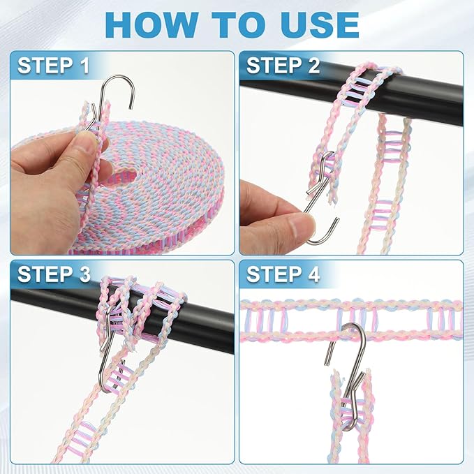 uxcell 2 Pcs Portable Travel Clothesline, 16.4ft Clothes Line Outdoors Travel Hanger Foldable Clothesline Rope with Hooks for Camping Hotel Backyard Home Cruise Ship, Pink