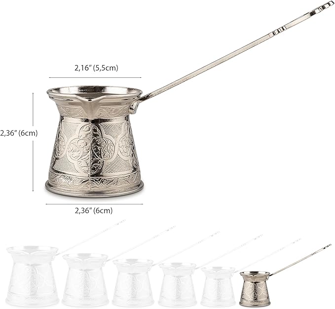 Alisveristime Authentic Turkish Coffee Pot, Handmade Cezve/Ibrik, Multiple Sizes and Colors Available - Enhance Your Coffee Experience Now! (Silver, 1 Cup)