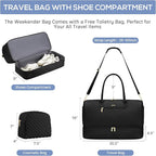 Travel Weekender Bags for Women - Duffle Bag Women with Shoe Compartment Carry On Overnight Bag with Toiletry Bag Duffel Bags with Wet Pocket for Gym Hospital Bags Black for College
