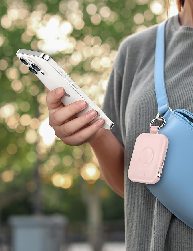 RORRY CharmGo Portable Charger, 5000mAh Portable Charger Power Bank with Built-in Cables, Travel Keychain Battery Pack for Apple Watch and iPhone Air/17/16/15/14/13/12, Green