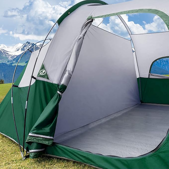 CAMPROS CP Camping Tent 10 Person Family Cabin Tent, 2 Room Water Resistant Waterproof Tent with Top Rainfly, 4 Large Mesh Windows, Double Layer, Easy Set Up, Portable with Carry Bag, 16ft x 9ft x72in