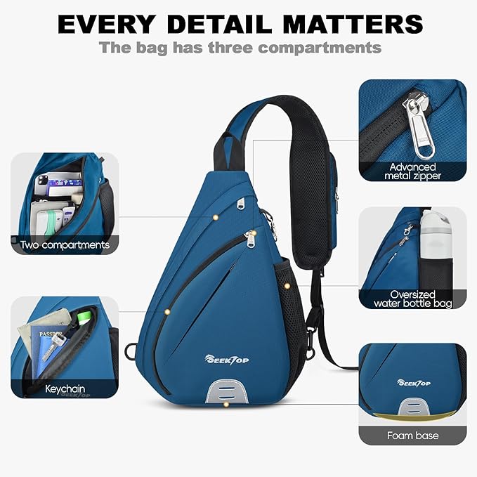 Seektop Crossbody Bag Anti-Theft RFID Blocking Waterproof 400D Nylon Lightweight Small Sling Backpack Shoulder Bags Chest Pack Cross Body Bag for Travel Hiking Outdoor Men Women Blue