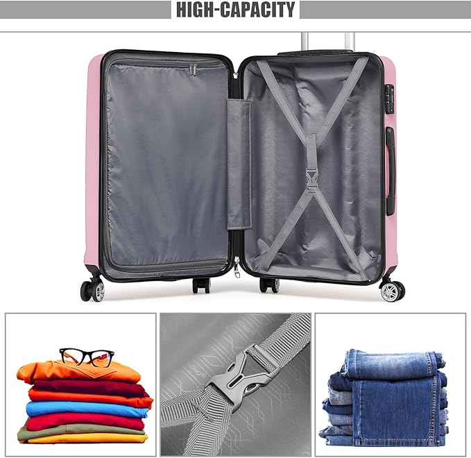 Kono 20'' Carry on Luggage Lightweight with Spinner Wheel TSA Lock Hardside Luggage Durable Small Carry on Suitcase Pink