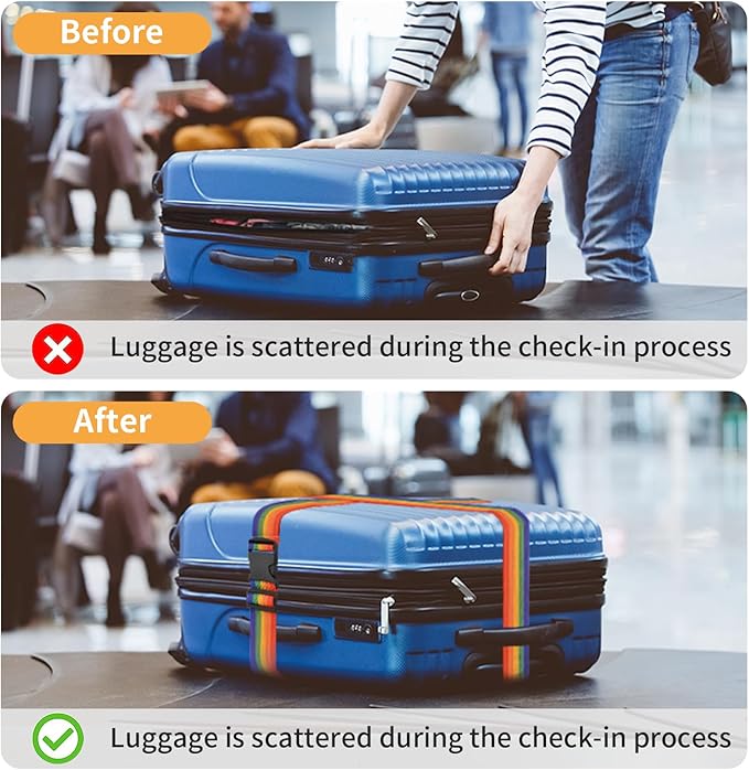 BILIONE 4 Pack Luggage Straps 79" Long Belts Keep Suitcase Secure While Traveling, TSA Approved Add a Bag Premium Accessory for Travel Bag Closure (4 Pcs Black)