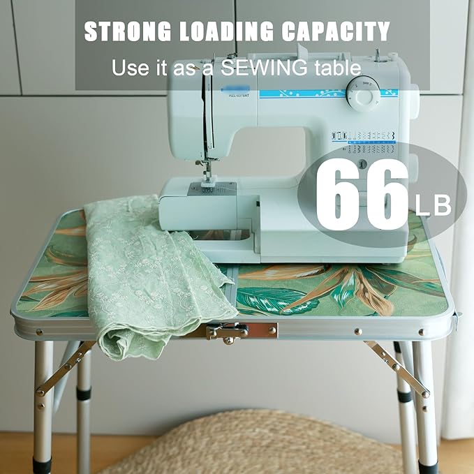 Small Folding Camping Table, 2ft Portable Picnic Table Aluminum 24" x 16" Folding Table, 3 Adjustable Heights Portable Lightweight Table Dining Table for RV, Picnic, Beach (Green Leaf)