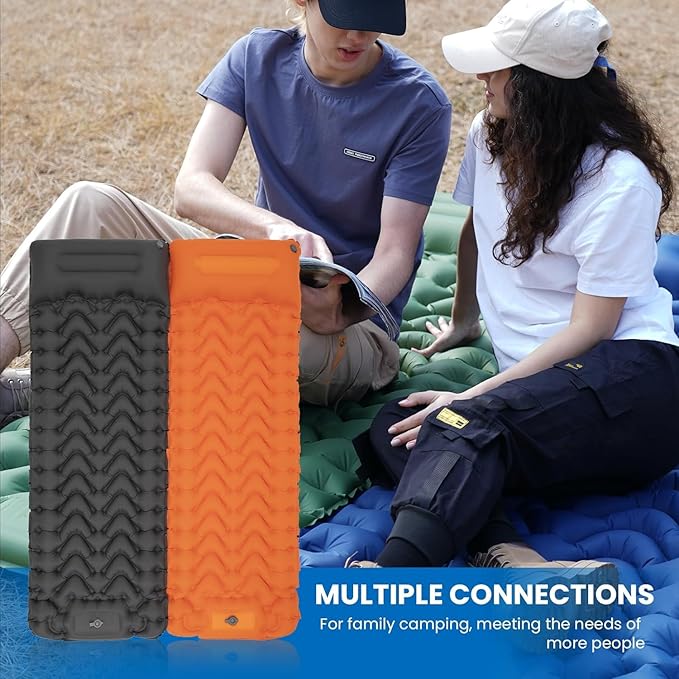 KingCamp Sleeping Pad for Camping, Ultralight Connectable Inflatable Sleeping Pad Camping Mattress with 6.3" Built-in Pillow & Foot Pump for Backpacking Hiking Tent Cot