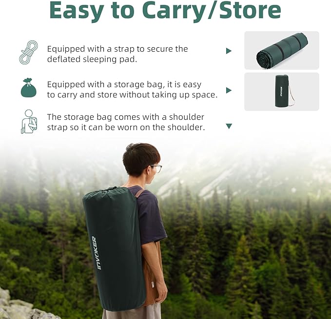 3.15" Self Inflating Camping Sleeping Pad, Ultra-Thick Elasticity Foam Fast Inflating 4-Season Insulated Durable Camping Mat Air Mattress with Pillow, for Tent, Car, Camping, Traveling, Green