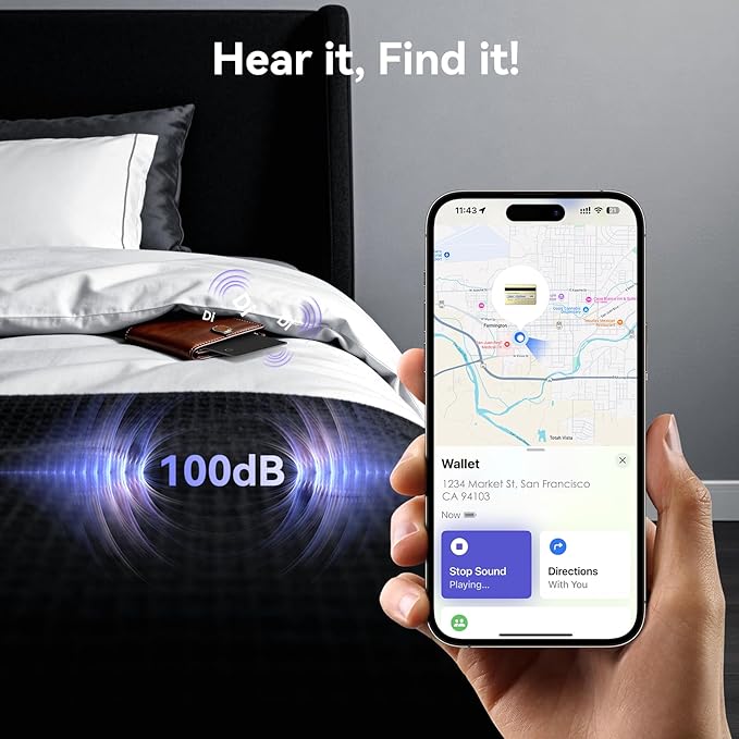Wallet Tracker Card Air-Tag - Work with Apple Find My (iOS only), 0.07in Slim Tracking Card, IP68 Waterproof Bluetooth Tracker Finder, Apple MFi Certified, Item Locator for Luggage, Passports, Purse