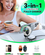 Qi2 3 in 1 Wireless Charging Station,JOYROOM 15W Fast Wireless Charger Stand for iPhone 16/15/14/13, Apple Watch, AirPods, Magnetic Foldable for MagSafe Charger for Multiple Devices (with 30w Adapter)