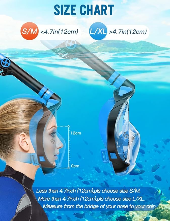 Zenoplige Full Face Snorkel Mask Adults,Dry-Top Snorkeling Gear with Camera Mount,Foldable 180-Degree Panoramic Scuba Mask for Snorkeling Diving Swimming Travel,Snorkel Mask Anti-Fog & Anti-Leak