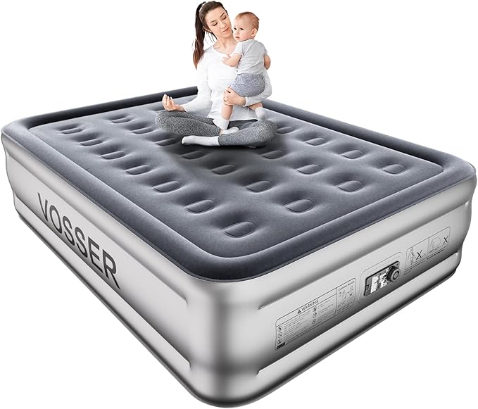 Air Mattress Full with Built in Pump,18’’Blow Up Mattress,Self Inflatable Mattress in 3 Mins,Portable Air Bed for Camping,Floor&Travel,Full Size Air Mattress for Adults 660LB Max,Silver