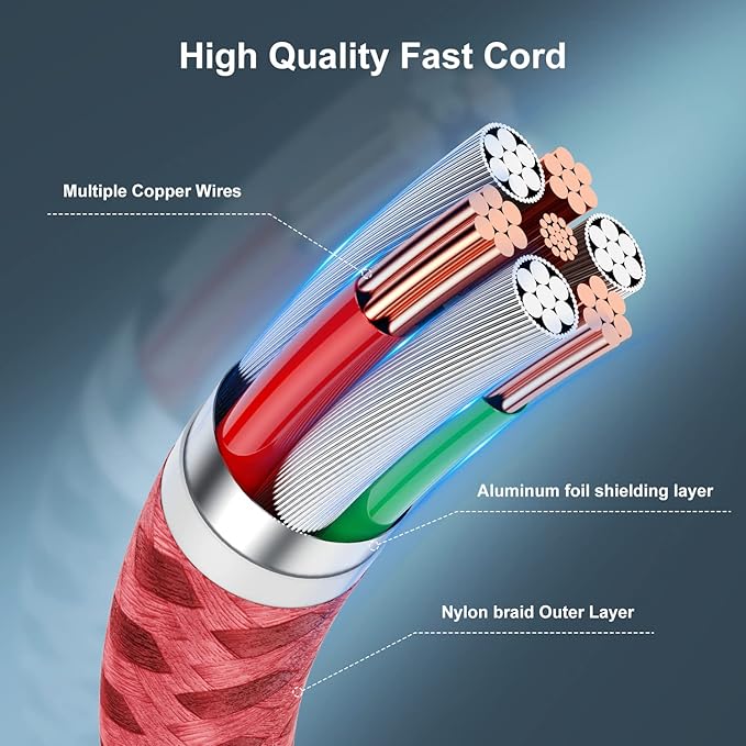 Essri for iPhone Charger Cord 6FT 2Pack, USB to Lightning Cable 6 Feet, Nylon Braided Long Charging Cable 6 Foot Compatible with iPhone 14/13/12/11/X/XS/XR/14/Pad Mini Air - Red