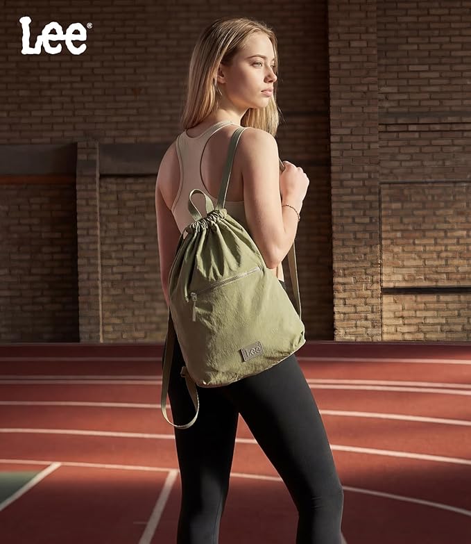 Lee Drawstring Backpack Bag Lightweight Small Gym Swim Beach Bag Water Resistant Sports Sackpack for Men Women, LEE48-002GN