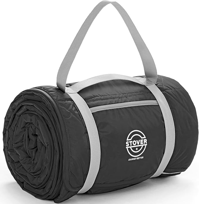 STOVER Waterproof Stadium Blanket – Portable Outdoor Camping Blanket for Travel, Picnics, or Sports – Warm, Windproof, Lightweight, and Packable (Onyx Black)