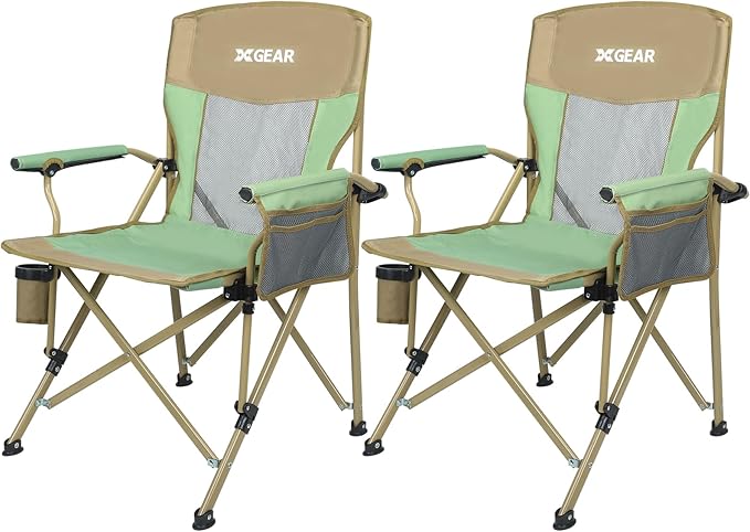 Camping Chair for Adults 350 LBS Support Camp Chair 2PCS with Breathable Mesh Back Fabric with Arm Rest Cup Holder and Portable Carrying Bag