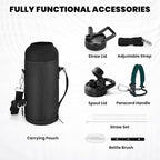 Insulated Water Bottle 40 oz, Triple Wall Vacuum Stainless Steel (Cold for 48 Hrs), Leak Proof & Non-BPA, Modern Water Flask Jug with Paracord Handle & Straw Spout Lids, Dark Green