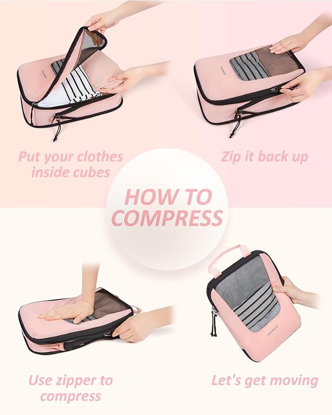 BAGSMART Compression Packing Cubes for Travel, 6 Set/5 Set/4 Set, Compression Suitcase Organizer Bags Set for Suitcases Travel Essentials, Lightweight Packing Organizers