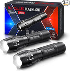 RECHOO 2 Pack LED Flashlights High Lumens - 5 Modes, Zoomable, Waterproof & Super Bright Tactical Torch for Camping, Hiking, Emergency, Home Essentials (Batteries not Included)