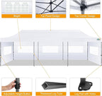 COBIZI 10x30 Pop up Canopy Tent 10x30 Canopy with 8 Sidewalls Waterproof Heavy Duty Commercial Canopy Tent for Parties Outdoor Tent Garden Gazebo Tent, Carry Bag with Wheel(10x30ft, White)
