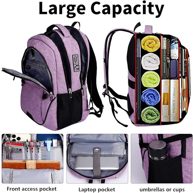 SHRRADOO Anti Theft Laptop Backpack Travel Backpacks with usb Charging Port for Women Men High School College Backpack Computer Bag Fits 17 Inch Laptop,Purple | Travel Backpacks, usb Charging Port, College Backpack, Computer Bag