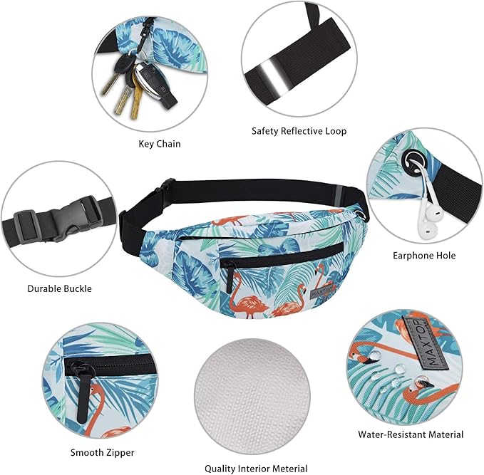MAXTOP Large Crossbody Fanny Pack with 4-Zipper Pockets,Gifts for Enjoy Sports Festival Workout Traveling Running Casual Hands-Free Wallets Waist Pack Phone Bag Carrying All Phones