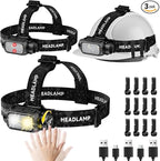 iToncs Rechargeable Headlamp Super Bright High Lumens, 3Pack LED Head Lamp with 5 Modes, 120° Adjustable Head Lights for Forehead, Waterproof HeadLamps for Adults Camping Hunting Hiking