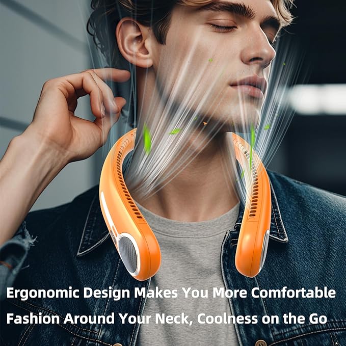 Portable Neck Fan,Hands Free Personal Wearable Bladeless Fan,6000mAh USB Rechargeable,360° Cooling,LED Display,4-Speeds,Birthday Gifts for Men Women Dad Mom,Outdoor Indoor Travel Camping (Orange)