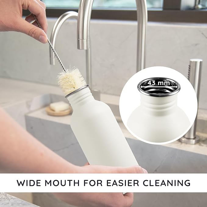 Bambaw Metal Water Bottle, White Water Bottle, Reusable Non-Insulated Sports Bottle, 1 Litre Stainless Steel Bottle, 1 Litre Stainless Steel Bottle – Polar White