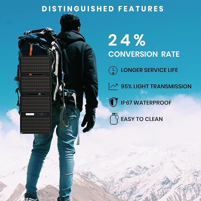 FlexSolar 30W Portable Solar Charger, ETFE Foldable Panel with QC3.0 18W USB-A/USB-C & IP67 Waterproof - Fast Charging for Phones, Tablets, Power Banks in Camping Hiking Outdoor