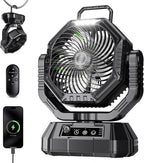 Portable Fan Rechargeable, 20000mAh Battery Powered Fan, LED Light, Remote Controller, Dual-Motors, 90°/270° Swing, 1-3H Timer, Battery Operated fan For Travel Tent Camping Bedroom Office Beach