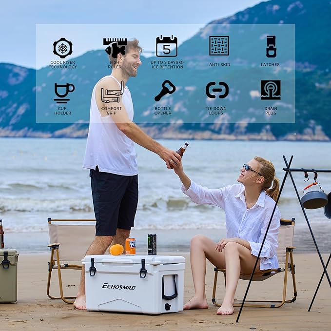 EchoSmile 25/30/35/40/60/75 Quart Rotomolded Cooler, Built to Stand up to The Rigors of The Journey