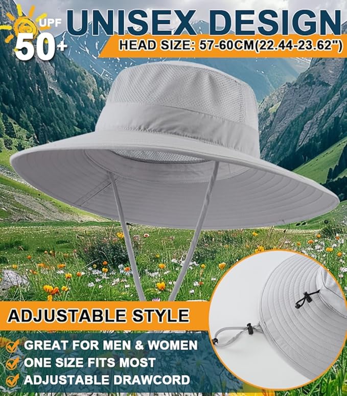 Home Prefer UPF50+ Mens Sun Hat Wide Brim Fishing Hat Foldable Large Brim UV Protection Sun Hat for Men Women Beach Gardening