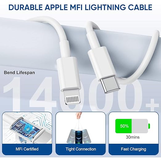 iPhone Charger Cord 6FT,3Pack【Apple MFi Certified】 USB C iPhone Fast Charger Phone Charging Travel Plug Charger Block Quick Apple Cord Lightning Cable for iPhone 14/13/12/11 Pro Max/XR/X/XS/SE2022