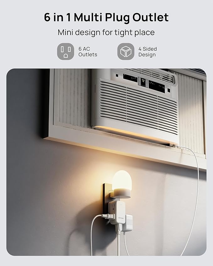 TROND Wall Outlet Extender 2 Pack - Multi Plug Splitter with Rotating Plug, 6 AC Power Adapter, Cruise Essentials, Small Outlet Extension for Travel Office Home Dorm Room