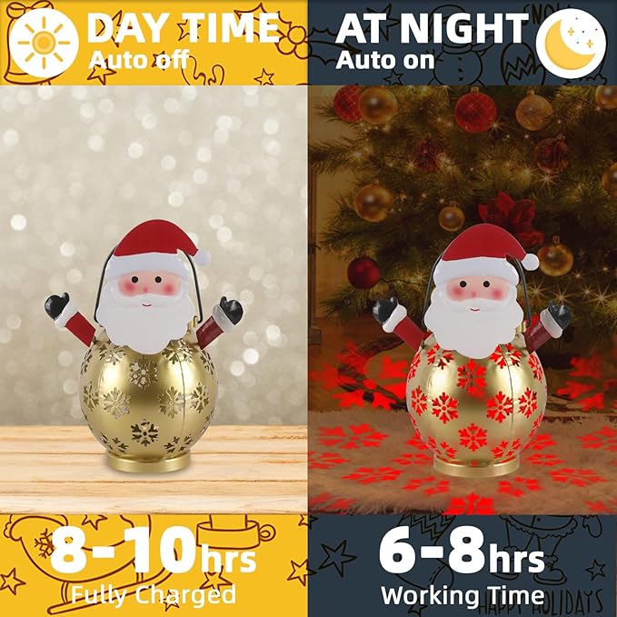 Santa Claus Solar Christmas Decorations with Decorative Hollow Snowflake Design Christmas Solar Lanterns Outdoor Waterproof for Hanging Ouside