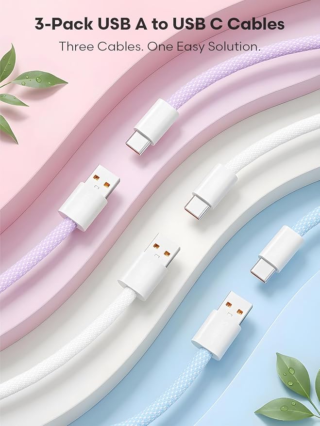 Senetem USB C Cable 10FT 3-Pack, USB A to USB Type C Long Charger Cord, 3A Fast Charging Compatible with iPhone 15 16 17 Pro, Samsung S24/S23 S22/Note 20/10, Car Play, Apple iPad Android Accessories