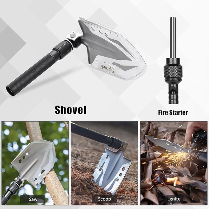 Survival Shovel High Carbon Steel Tactical Shovel Axe Folding Entrenching Tool Camping Hiking Shovel Carrying Pouch Car Emergency Survival Gear