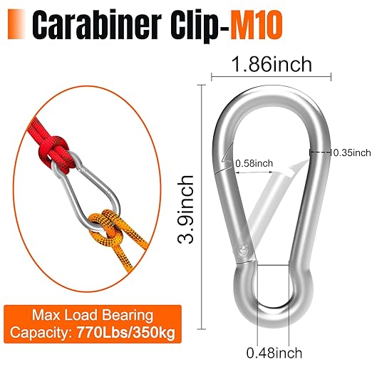 36PCS 4" Heavy Duty Carabiner Clip, M10 Galvanized Steel Spring Snap Hook, Quick Link Keychain Carabiner for Swing Set Camping Hiking Gym Traveling