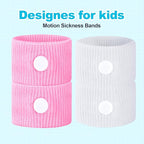 Motion Sickness Bands for Kids Cruise Travel Essentials Anti-Nausea Acupressure Wristband for Morning Car Sea Sickness Wristbands for Kids-2 Pairs White/Pink