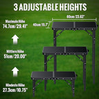 GARLLEN 2ft Folding Camping Table, 3 Adjustable Height Lightweight Picnic Table, Portable Aluminum Grill Table for Outdoor, Camping, Grill, Threaded Install, 23.6" L x 15.7" W, Black